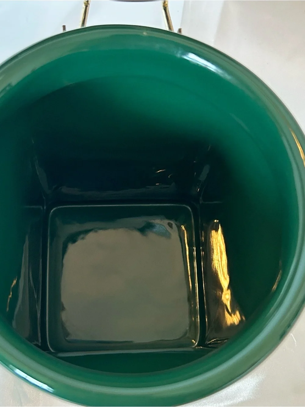 Gevalia Kaffe Canister Hinged Clamped Dark Green Gold Ceramic Holds 1 Lb